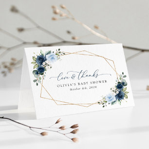 Navy Flowers, Blue Flowers, Greenery, Baby Shower Thank You Card