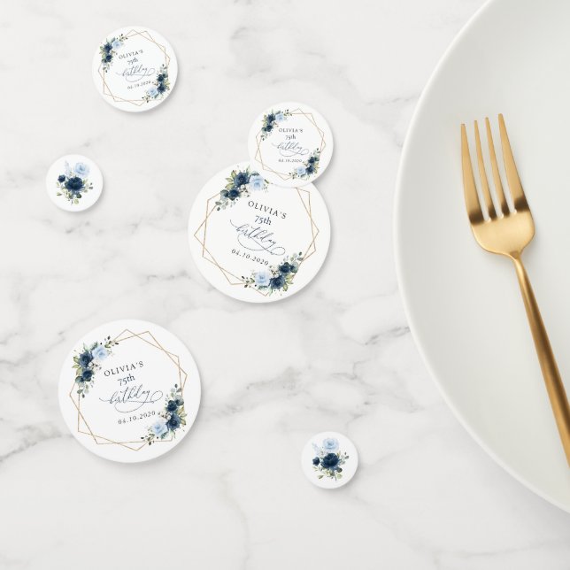 Navy Flowers, Blue Flowers, Greenery, Birthday Confetti (Group)