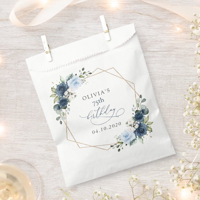 Navy Flowers, Blue Flowers, Greenery, Birthday Favour Bags (Clipped)