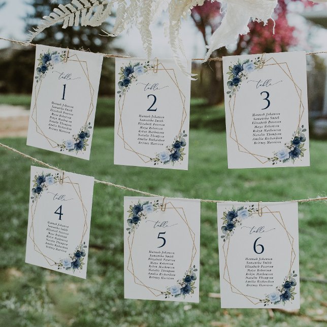 Navy Flowers, Blue Flowers, Seating Chart Cards (Creator Uploaded)