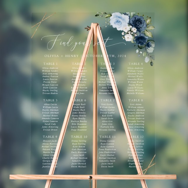 Navy Flowers, Blue Flowers, Wedding Seating Chart (Neutral)
