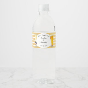 Navy Flowers Gold Bubbles & Brews Wedding Water Bottle Label