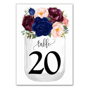 Navy Flowers Mason Jar Country Wedding Table Number