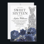 Navy Flowers & Silver Diamond Dress Sweet 16 Party Invitation<br><div class="desc">Navy Flowers & Silver Diamond Dress Sweet 16 Party Invitation

See matching collection in Niche and Nest Store</div>