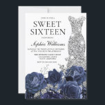 Navy Flowers & Silver Diamond Dress Sweet 16 Party Invitation<br><div class="desc">Navy Flowers & Silver Diamond Dress Sweet 16 Party Invitation

See matching collection in Niche and Nest Store</div>