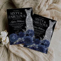 Navy Flowers & Silver Dress Black 60th Birthday