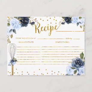 Navy Flowers Whisked away Bridal Shower Recipe Postcard