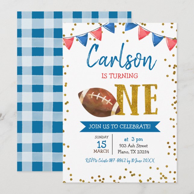 Navy Football Game Time Kid's Birthday Invitation (Front/Back)