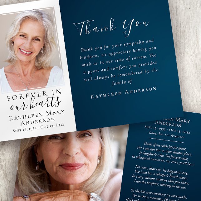 Navy Forever in Our Hearts Photo Funeral Thank You Card (Creator Uploaded)