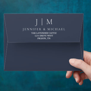 Navy Formal Modern Minimalist Wedding Envelope