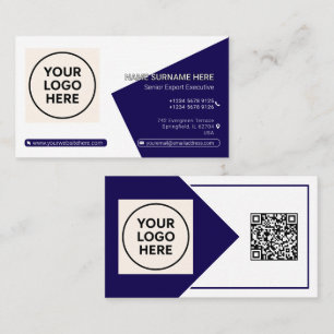 Navy Formal QR Code Professional Corporate Modern Business Card