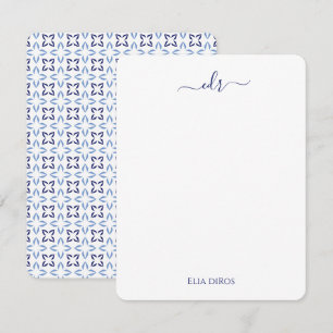 Navy, French Blue & White Monogram Note Card