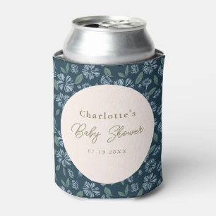 Navy Frost Bloom Floral Baby Shower Custom Can Cooler