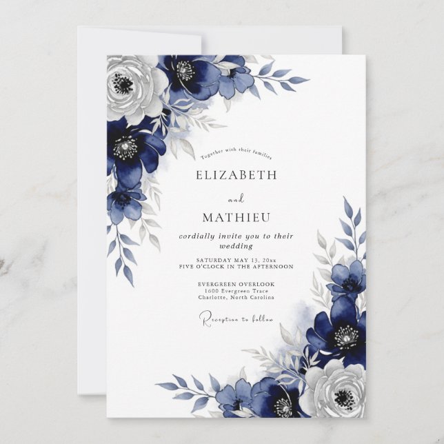 Navy Frosted Winter Wedding Invitation (Front)