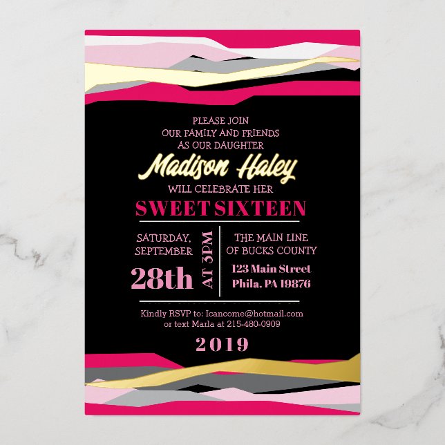 Navy Fuchsia Sweet Sixteen 16 Invitation Rose Gold (Front)