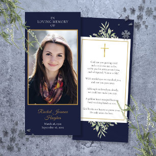 Navy Funeral Memorial Photo Greenery Prayer Card