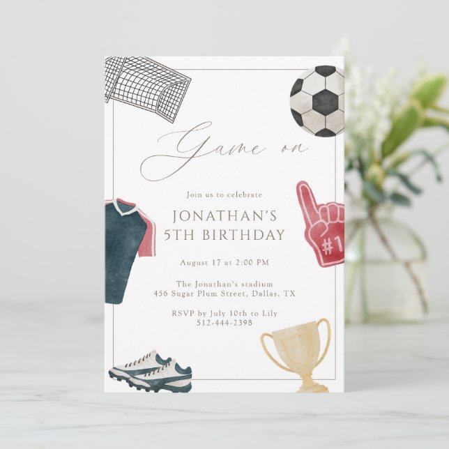 Navy Game On Soccer Birthday Party Sports  Invitation (Standing Front)