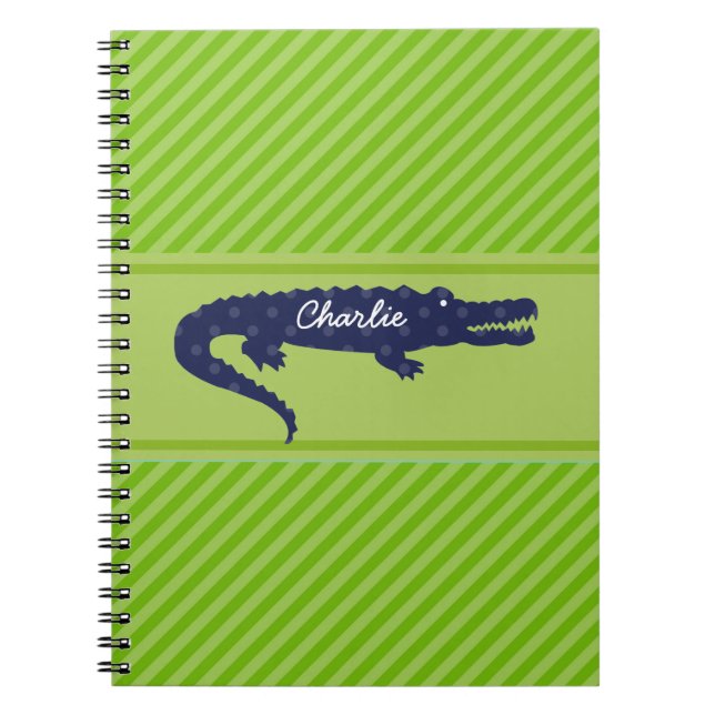 Navy Gator on Green Diagonal Personalised Notebook (Front)