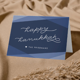 Navy Geo Script   Happy Hanukkah Holiday Card
