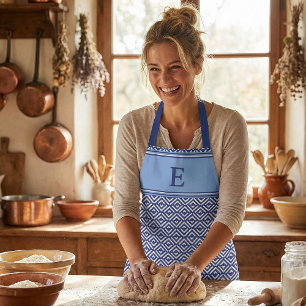 Navy Geometric Chevron Monogram Design Apron