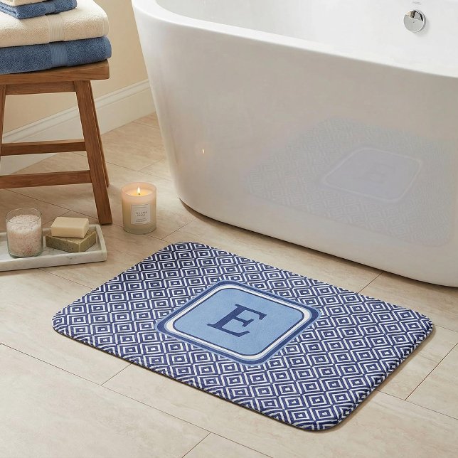 Navy Geometric Chevron Monogram Design Bath Mat (Creator Uploaded)