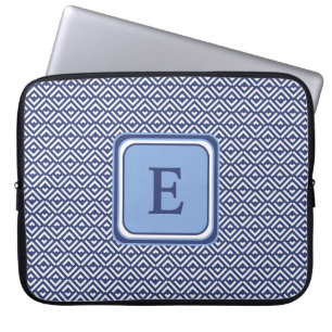 Navy Geometric Chevron Monogram Design Laptop Sleeve
