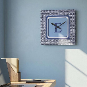 Navy Geometric Chevron Monogram Design Square Wall Clock