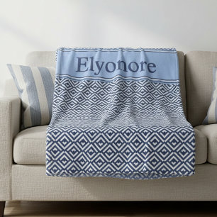 Navy Geometric Chevron Name Design Fleece Blanket