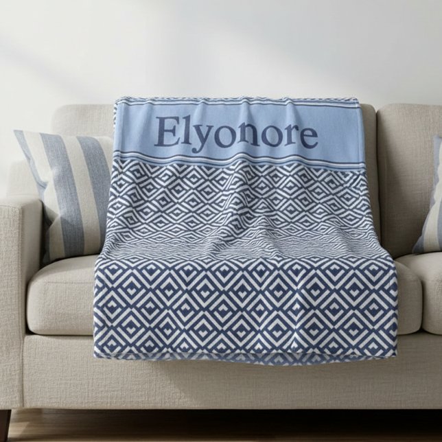Navy Geometric Chevron Name Design Fleece Blanket (Creator Uploaded)