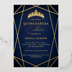 Navy Geometric Gold Elegant Quinceanera