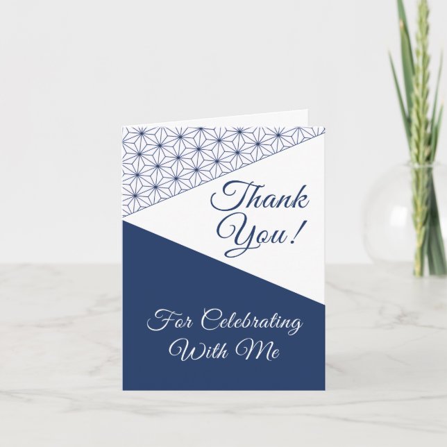 Navy Geometric Thank You for Celebrating Card (Front)