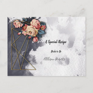 Navy GEOMETRIC WATERCOLOR Bridal Shower Recipe Postcard