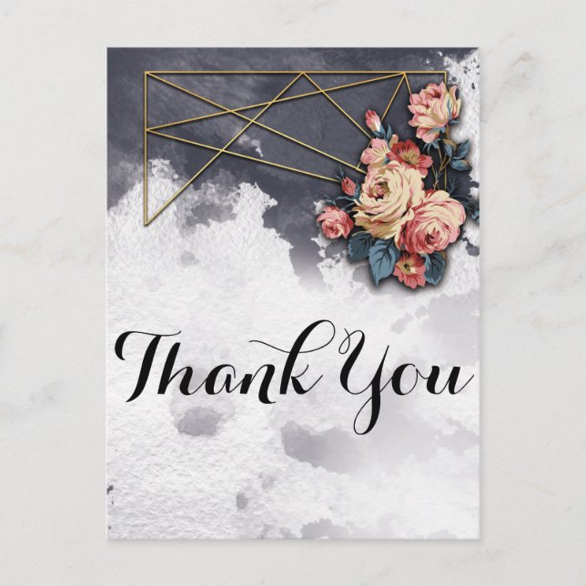 Navy GEOMETRIC WATERCOLOR Thank you Postcard (Front)