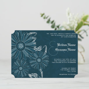 Navy Gerber Daisy Wedding Invite