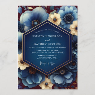 Navy Gilded Anemone Wedding Invitation