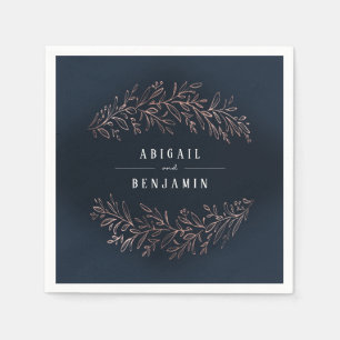 Navy gilded rose gold botanical elegant wedding napkin