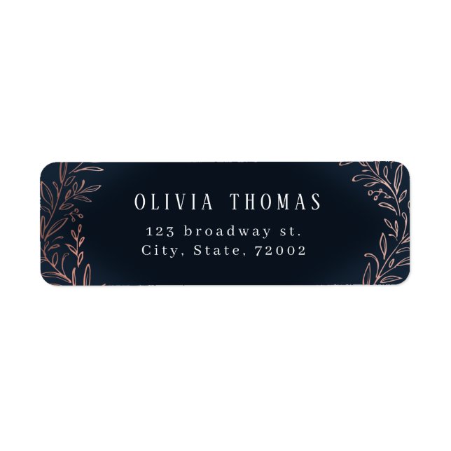 Navy gilded rose gold botanical return address (Front)