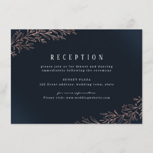 Navy gilded rose gold botanical wedding reception enclosure card
