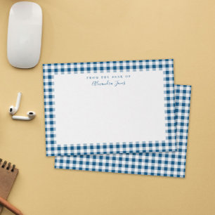 Navy Gingham Check Personal Stationery Note Card