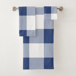 Navy Gingham Pattern Bath Towel Set