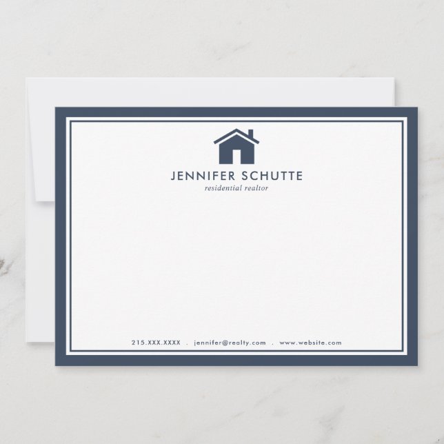 Navy Gingham Personalised Real Estate Agent Flat Card (Front)
