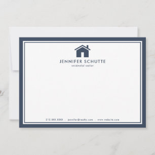 Navy Gingham Personalised Real Estate Agent Flat Card
