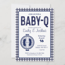 Navy Gingham Plaid Baby Shower Invitation