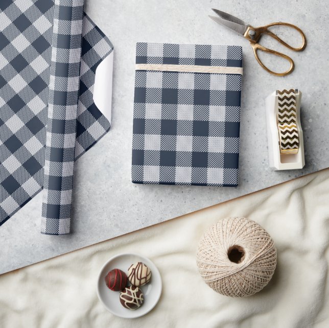 Navy Gingham Plaid Holiday Wrapping Paper (Crafts)