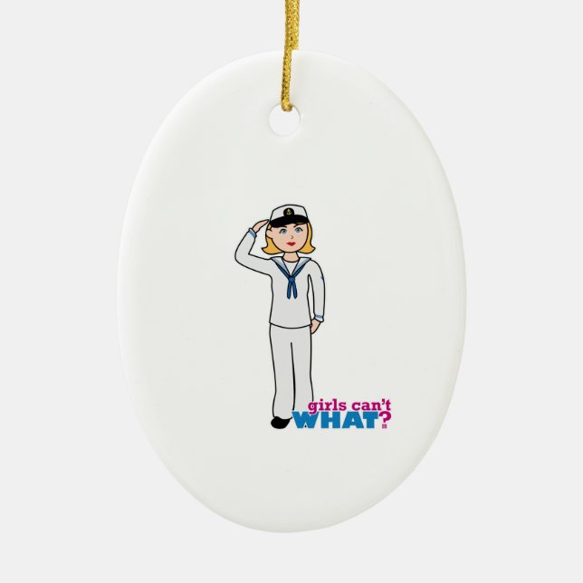 Navy Girl in Sailor Uniform Ceramic Tree Decoration (Front)
