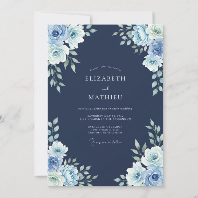 Navy Glacial Winter Wedding Invitation (Front)