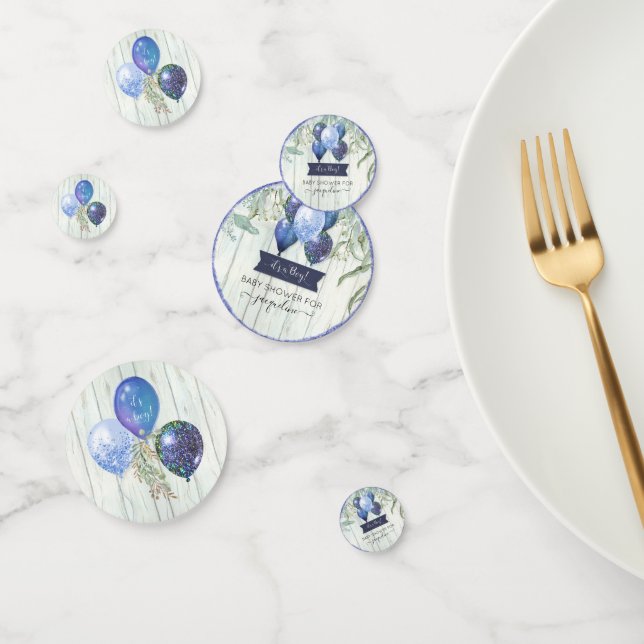 Navy Glitter Balloons Eucalyptus Baby Boy Shower Confetti (Group)