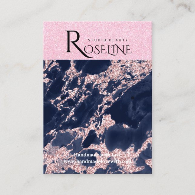 Navy Glitter Pink Marble Jewlery  Display  Business Card (Front)