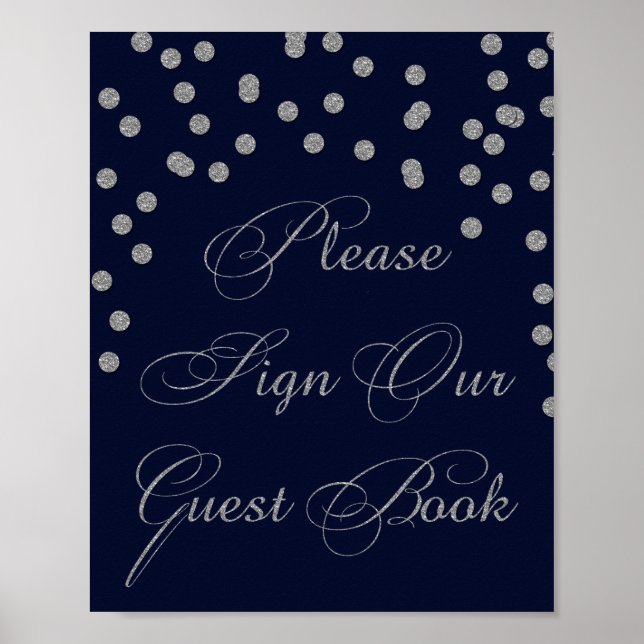 Navy Glitter Please sign our guest book Sign (Front)