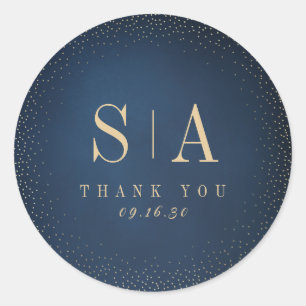 Navy Glitter Sophisticated monogram wedding favour Classic Round Sticker